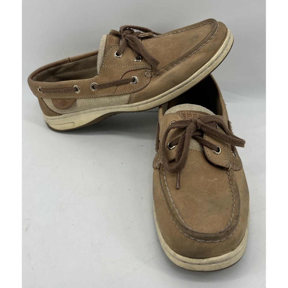 Sperry Top‎ Sider Bluefish Sparkle 2 Eye Boat Shoes Tan Leather Women's Size 2.5